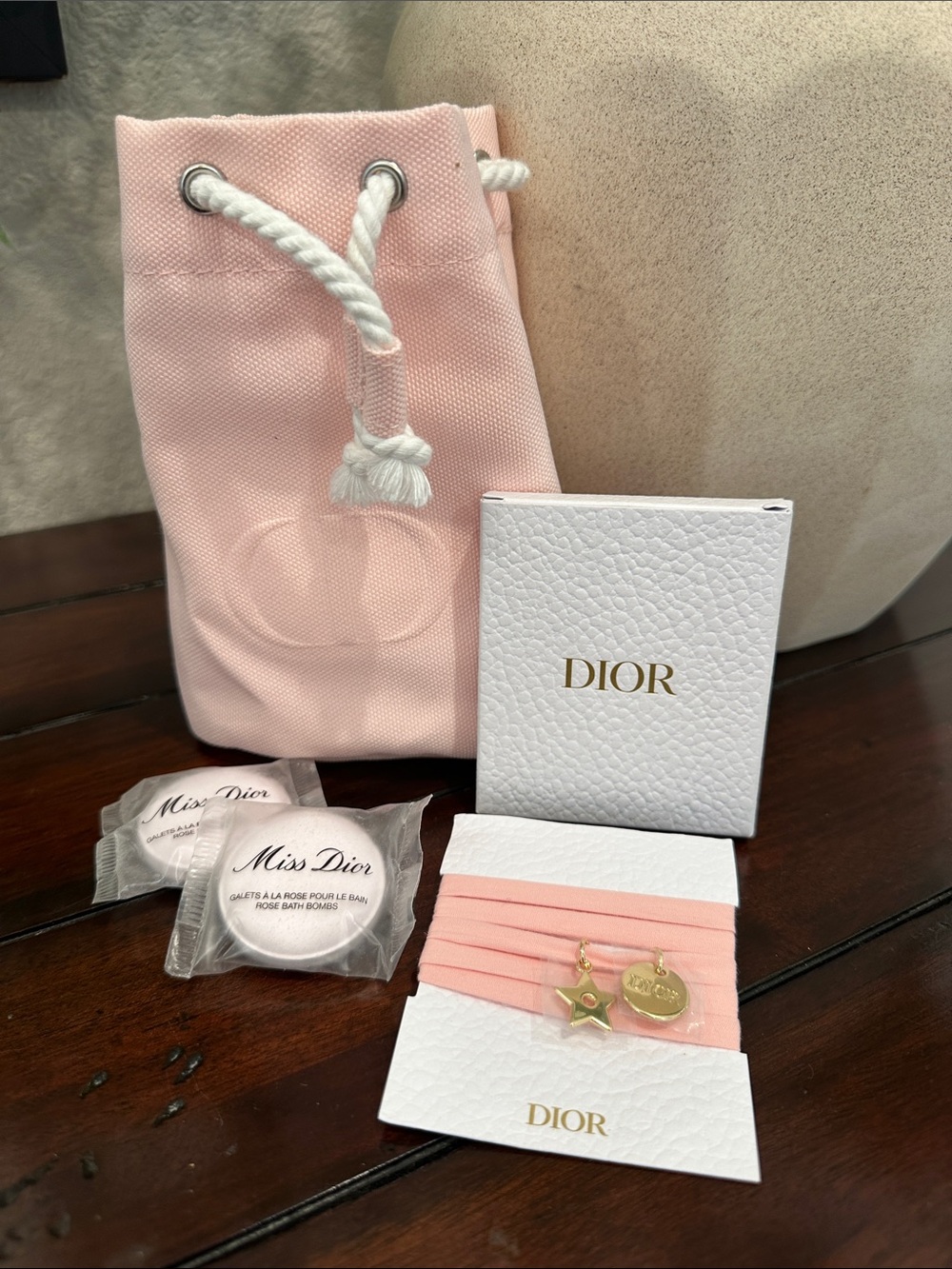 Dior Pink Multi-Wrap Charm Bracelet with Gold Star and Logo Charms